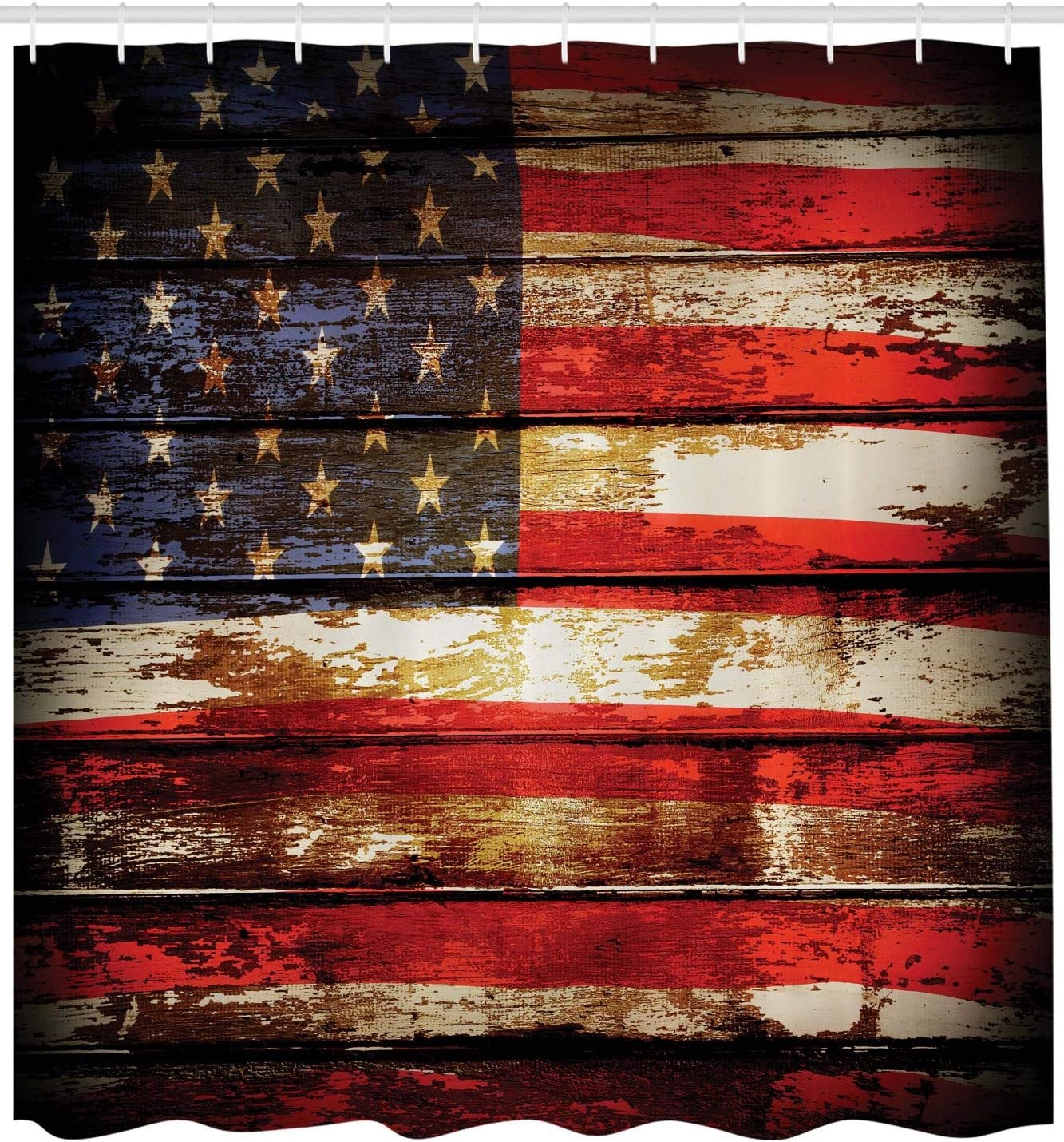 image:imageAmbesonne American Flag Shower Curtain Us Over Old Rusty Tones Weathered Vintage Social Plank Artwork Cloth Fabric Bathroom Decor Set with Hooks 69 W x 84 L Vermilion Violet Blue