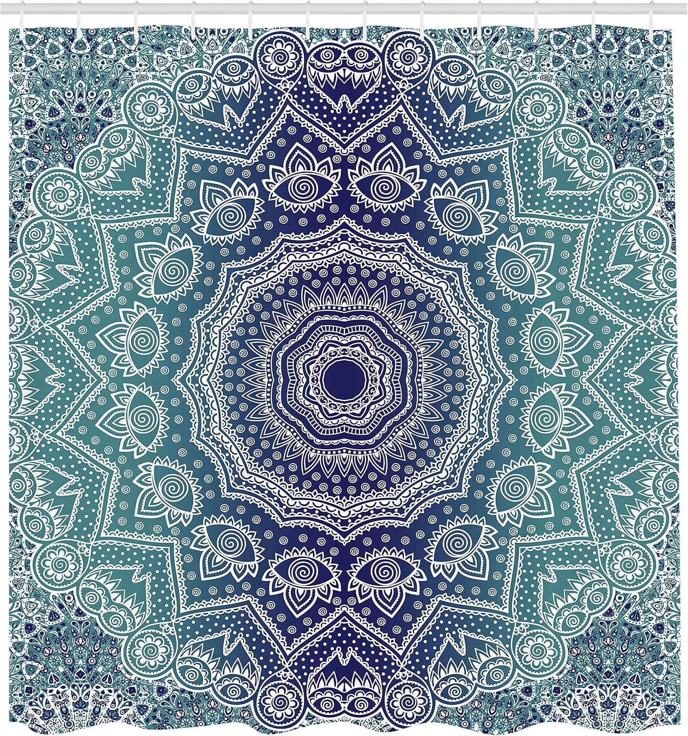 image:imageAmbesonne Grey and Teal Shower Curtain Mandala Ombre Colored Style Geometry Pattern with Flower Lines Display Art Cloth Fabric Bathroom Decor Set with Hooks 69 W x 75 L Teal and GreyNight Blue