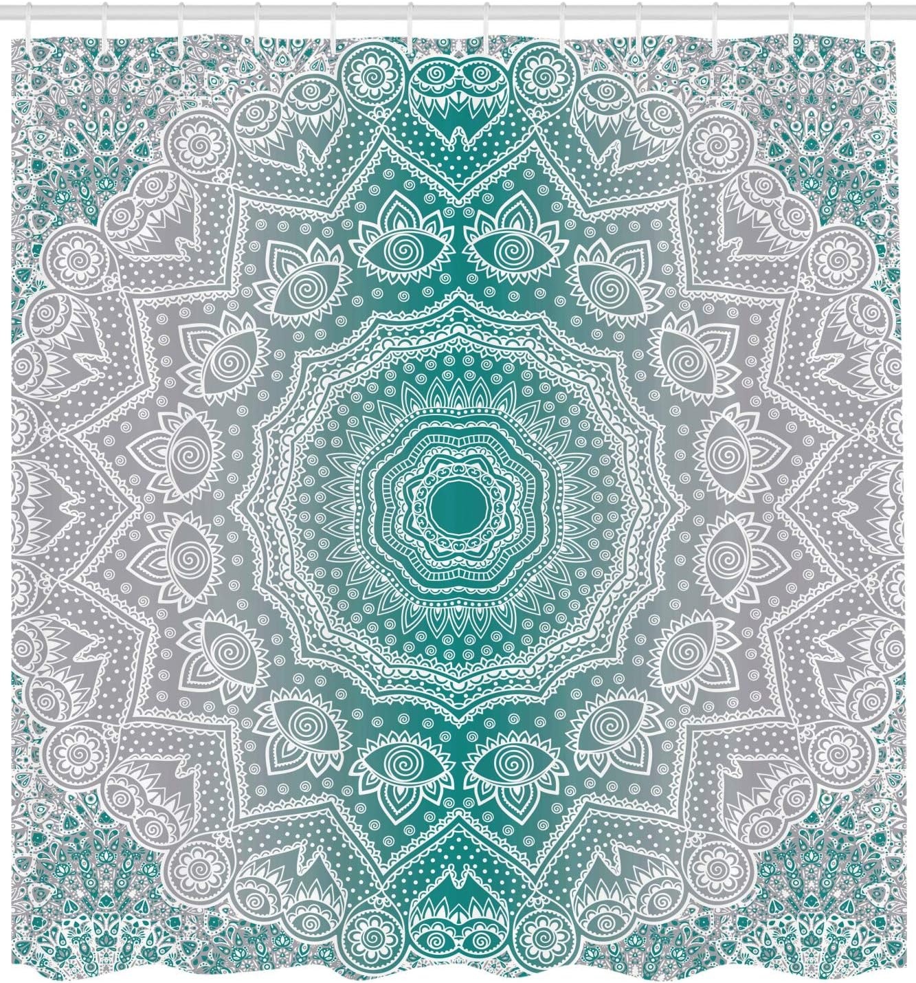 image:imageAmbesonne Grey and Teal Shower Curtain Mandala Ombre Colored Style Geometry Pattern with Flower Lines Display Art Cloth Fabric Bathroom Decor Set with Hooks 69 W x 75 L Teal and GreyTeal and Grey