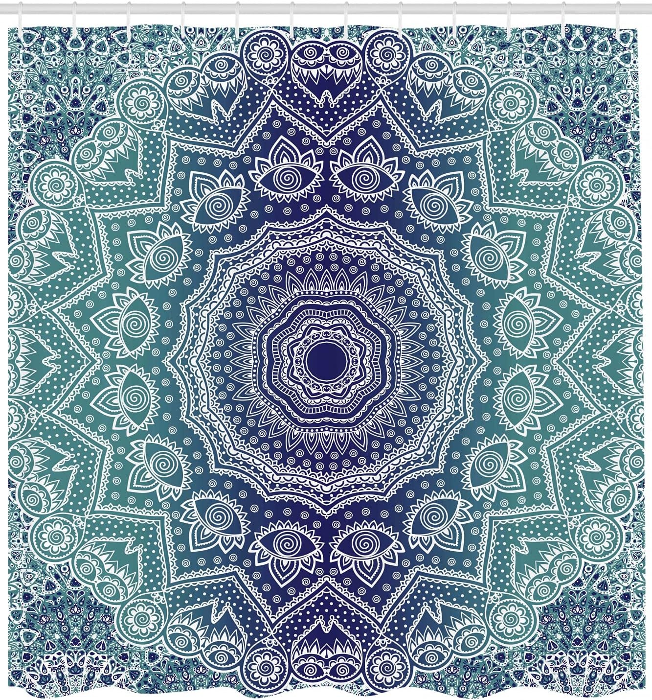 image:imageAmbesonne Grey and Teal Shower Curtain Mandala Ombre Colored Style Geometry Pattern with Flower Lines Display Art Cloth Fabric Bathroom Decor Set with Hooks 69 W x 75 L Teal and GreyNight Blue