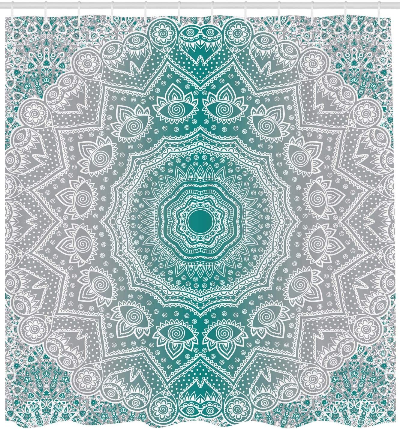 image:imageAmbesonne Grey and Teal Shower Curtain Mandala Ombre Colored Style Geometry Pattern with Flower Lines Display Art Cloth Fabric Bathroom Decor Set with Hooks 69 W x 75 L Teal and GreyTeal and Grey