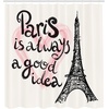 image:imageAmbesonne Eiffel Tower Shower Curtain Lettering in Heart Modern Europe Dream Tour Sketch Illustration Cloth Fabric Bathroom Decor Set with Hooks 69 W x 84 L Cream Pink Black