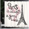 image:imageAmbesonne Eiffel Tower Shower Curtain Lettering in Heart Modern Europe Dream Tour Sketch Illustration Cloth Fabric Bathroom Decor Set with Hooks 69 W x 84 L Cream Pink Black