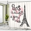 image:imageAmbesonne Eiffel Tower Shower Curtain Lettering in Heart Modern Europe Dream Tour Sketch Illustration Cloth Fabric Bathroom Decor Set with Hooks 69 W x 84 L Cream Pink Black