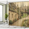 image:imageAmbesonne European Shower Curtain British Town with Stone Houses Retro England Countryside Buildings Image Print Cloth Fabric Bathroom Decor Set with Hooks 69 W x 70 L Grey Green