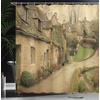 image:imageAmbesonne European Shower Curtain British Town with Stone Houses Retro England Countryside Buildings Image Print Cloth Fabric Bathroom Decor Set with Hooks 69 W x 70 L Grey Green