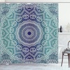 image:imageAmbesonne Grey and Teal Shower Curtain Mandala Ombre Colored Style Geometry Pattern with Flower Lines Display Art Cloth Fabric Bathroom Decor Set with Hooks 69 W x 75 L Teal and GreyNight Blue