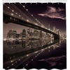 image:imageAmbesonne Landscape Shower Curtain Brooklyn Bridge Sunset NYC View Skyline Tourist Attraction Modern City Cloth Fabric Bathroom Decor Set with Hooks 69 W x 70 L Pale Brown Dried Rose