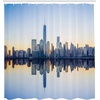 image:imageAmbesonne NYC Shower Curtain Manhattan Skyline with Freedom Tower Reflection on Water Shore Urban Scenery Photo Cloth Fabric Bathroom Decor Set with Hooks 69 W x 84 L Multicolor Blue