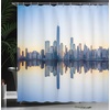 image:imageAmbesonne NYC Shower Curtain Manhattan Skyline with Freedom Tower Reflection on Water Shore Urban Scenery Photo Cloth Fabric Bathroom Decor Set with Hooks 69 W x 84 L Multicolor Blue