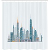image:imageAmbesonne NYC Shower Curtain Megacity New York Big Apple Famous Landmarks Simplistic Cityscape Illustration Cloth Fabric Bathroom Decor Set with Hooks 69 W x 70 L Petrol Blue Orange