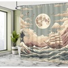 image:imageAmbesonne Nautical Shower Curtain Sailboat Against Crashing Waves in Exotic Seas Flowers Mountains Cloth Fabric Bathroom Decor Set with Hooks 69 W x 75 L Cadet Blue and Dark PinkPale Teal Tan Dried Rose