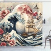 image:imageAmbesonne Nautical Shower Curtain Sailboat Against Crashing Waves in Exotic Seas Flowers Mountains Cloth Fabric Bathroom Decor Set with Hooks 69 W x 75 L Cadet Blue and Dark PinkBlue Pink Eggshell