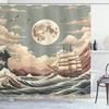 image:imageAmbesonne Nautical Shower Curtain Sailboat Against Crashing Waves in Exotic Seas Flowers Mountains Cloth Fabric Bathroom Decor Set with Hooks 69 W x 75 L Cadet Blue and Dark PinkPale Teal Tan Dried Rose