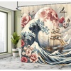 image:imageAmbesonne Nautical Shower Curtain Sailboat Against Crashing Waves in Exotic Seas Flowers Mountains Cloth Fabric Bathroom Decor Set with Hooks 69 W x 75 L Cadet Blue and Dark PinkBlue Pink Eggshell