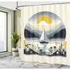 image:imageAmbesonne Nautical Shower Curtain Sailboat Against Crashing Waves in Exotic Seas Flowers Mountains Cloth Fabric Bathroom Decor Set with Hooks 69 W x 75 L Cadet Blue and Dark PinkBlue Grey and Earth Yellow