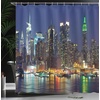 image:imageAmbesonne New York Shower Curtain NYC Midtown Skyline in Evening Skyscrapers Metropolis City States Photo Cloth Fabric Bathroom Decor Set with Hooks 69 W x 70 L Royal Blue