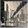 image:imageAmbesonne New York Shower Curtain Queensboro Bridge NYC Night Sepia Artprints Urban City View Modern Life Theme Cloth Fabric Bathroom Decor Set with Hooks 69 W x 75 L Grey Brown