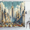 image:imageAmbesonne Urban Art Shower Curtain Big City Scene Rush Hour Taxi Cars Skyscrapers NYC Street Inspired Cloth Fabric Bathroom Decor Set with Hooks 69 W x 70 L Orange Ecru Cadet Blue