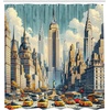 image:imageAmbesonne Urban Art Shower Curtain Big City Scene Rush Hour Taxi Cars Skyscrapers NYC Street Inspired Cloth Fabric Bathroom Decor Set with Hooks 69 W x 70 L Orange Ecru Cadet Blue