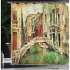image:imageAmbesonne Venice Shower Curtain Vintage Art Painting Style Historic Venetian Landscape Print Cloth Fabric Bathroom Decor Set with Hooks 69 W x 84 L Green Red Pale Brown