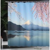 image:imageSpring Decor Shower Curtain by Ambesonne Cherry Blossoms Sakura Snowy Mountain Fuji Lake View Picture Print Polyester Fabric Bathroom Set with Hooks 69 X 70 Inches Blue Pink and WhiteBlue Pink and White