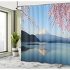 image:imageSpring Decor Shower Curtain by Ambesonne Cherry Blossoms Sakura Snowy Mountain Fuji Lake View Picture Print Polyester Fabric Bathroom Set with Hooks 69 X 70 Inches Blue Pink and WhiteBlue Pink and White