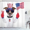 image:imageAmbesonne 4th of July Shower Curtain Funny Pet Dog with an Uncle Sam Hat Holding a Peace Sign and an American Flag Cloth Fabric Bathroom Decor Set with Hooks 69 W x 70 L Dark Blue Coral White