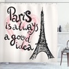 image:imageAmbesonne Eiffel Tower Shower Curtain Lettering in Heart Modern Europe Dream Tour Sketch Illustration Cloth Fabric Bathroom Decor Set with Hooks 69 W x 84 L Cream Pink Black