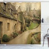 image:imageAmbesonne European Shower Curtain British Town with Stone Houses Retro England Countryside Buildings Image Print Cloth Fabric Bathroom Decor Set with Hooks 69 W x 70 L Grey Green