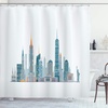 image:imageAmbesonne NYC Shower Curtain Megacity New York Big Apple Famous Landmarks Simplistic Cityscape Illustration Cloth Fabric Bathroom Decor Set with Hooks 69 W x 70 L Petrol Blue Orange