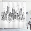 image:imageAmbesonne New York Shower Curtain Hand Drawn NYC Cityscape Tourism Travel Industrial Center Town Modern City Design Cloth Fabric Bathroom Decor Set with Hooks 69 W x 70 L White Grey