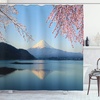 image:imageSpring Decor Shower Curtain by Ambesonne Cherry Blossoms Sakura Snowy Mountain Fuji Lake View Picture Print Polyester Fabric Bathroom Set with Hooks 69 X 70 Inches Blue Pink and WhiteBlue Pink and White