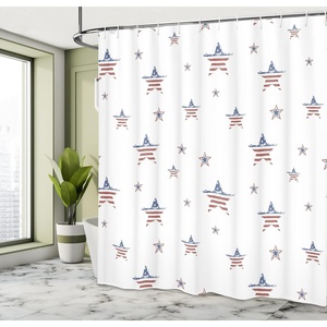 image:imageAmbesonne 4th of July Shower Curtain Scattered Stars with American Flag Motifs Independence Day Theme Cloth Fabric Bathroom Decor Set with Hooks 69 W x 75 L Ruby Navy Blue White