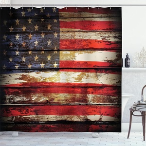 image:imageAmbesonne American Flag Shower Curtain Us Over Old Rusty Tones Weathered Vintage Social Plank Artwork Cloth Fabric Bathroom Decor Set with Hooks 69 W x 84 L Vermilion Violet Blue