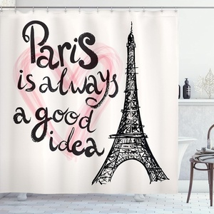image:imageAmbesonne Eiffel Tower Shower Curtain Lettering in Heart Modern Europe Dream Tour Sketch Illustration Cloth Fabric Bathroom Decor Set with Hooks 69 W x 84 L Cream Pink Black