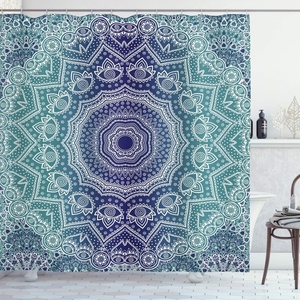 image:imageAmbesonne Grey and Teal Shower Curtain Mandala Ombre Colored Style Geometry Pattern with Flower Lines Display Art Cloth Fabric Bathroom Decor Set with Hooks 69 W x 75 L Teal and GreyNight Blue