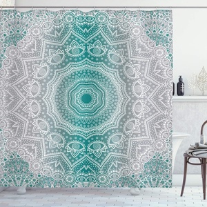 image:imageAmbesonne Grey and Teal Shower Curtain Mandala Ombre Colored Style Geometry Pattern with Flower Lines Display Art Cloth Fabric Bathroom Decor Set with Hooks 69 W x 75 L Teal and GreyTeal and Grey