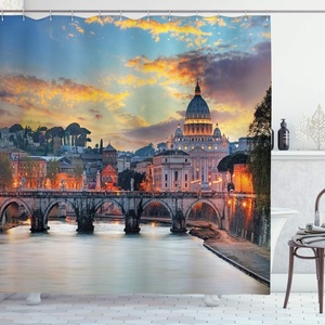 image:imageAmbesonne Italy Shower Curtain Vatican Rome View in The Evening Landmark Travel Italian Destination Image Print Cloth Fabric Bathroom Decor Set with Hooks 69 W x 70 L Salmon Slate Blue