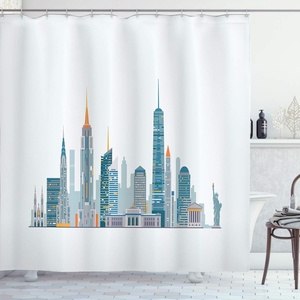 image:imageAmbesonne NYC Shower Curtain Megacity New York Big Apple Famous Landmarks Simplistic Cityscape Illustration Cloth Fabric Bathroom Decor Set with Hooks 69 W x 70 L Petrol Blue Orange