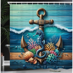 image:imageAmbesonne Nautical Shower Curtain Sailboat Against Crashing Waves in Exotic Seas Flowers Mountains Cloth Fabric Bathroom Decor Set with Hooks 69 W x 75 L Cadet Blue and Dark PinkSea Blue Amber Teal