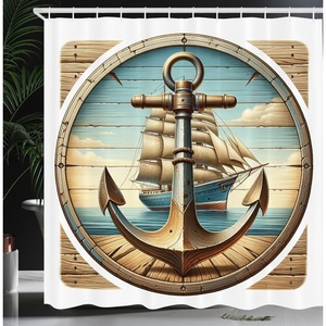 image:imageAmbesonne Nautical Shower Curtain Sailboat Against Crashing Waves in Exotic Seas Flowers Mountains Cloth Fabric Bathroom Decor Set with Hooks 69 W x 75 L Cadet Blue and Dark PinkPale Brown and Soft Blue