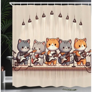 image:imageAmbesonne Nautical Shower Curtain Sailboat Against Crashing Waves in Exotic Seas Flowers Mountains Cloth Fabric Bathroom Decor Set with Hooks 69 W x 75 L Cadet Blue and Dark PinkGrey Orange and Pale Tan