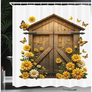 image:imageAmbesonne Nautical Shower Curtain Sailboat Against Crashing Waves in Exotic Seas Flowers Mountains Cloth Fabric Bathroom Decor Set with Hooks 69 W x 75 L Cadet Blue and Dark PinkEarth Yellow and Cocoa