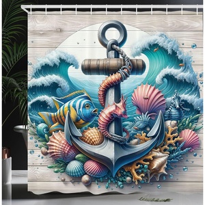 image:imageAmbesonne Nautical Shower Curtain Sailboat Against Crashing Waves in Exotic Seas Flowers Mountains Cloth Fabric Bathroom Decor Set with Hooks 69 W x 75 L Cadet Blue and Dark PinkTeal Pink and Coconut