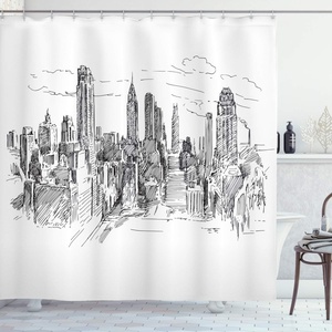 image:imageAmbesonne New York Shower Curtain Hand Drawn NYC Cityscape Tourism Travel Industrial Center Town Modern City Design Cloth Fabric Bathroom Decor Set with Hooks 69 W x 70 L White Grey