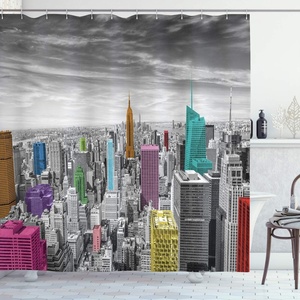 image:imageAmbesonne New York Shower Curtain NYC Cityscape Monochrome Photograph Colorful Buildings Urban Architecture Cloth Fabric Bathroom Decor Set with Hooks 69 W x 70 L Grey Multicolor