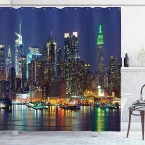 image:imageAmbesonne New York Shower Curtain NYC Midtown Skyline in Evening Skyscrapers Metropolis City States Photo Cloth Fabric Bathroom Decor Set with Hooks 69 W x 70 L Royal Blue