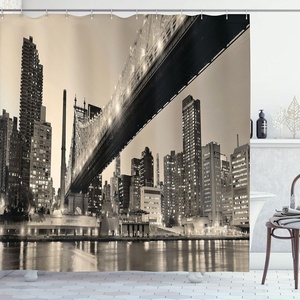 image:imageAmbesonne New York Shower Curtain Queensboro Bridge NYC Night Sepia Artprints Urban City View Modern Life Theme Cloth Fabric Bathroom Decor Set with Hooks 69 W x 75 L Grey Brown