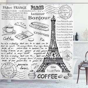 image:imageAmbesonne Paris Shower Curtain Traditional Famous Parisian Elements Bonjour Croissan Coffee Eiffel Tower Print Cloth Fabric Bathroom Decor Set with Hooks 69 W x 70 L Charcoal Grey
